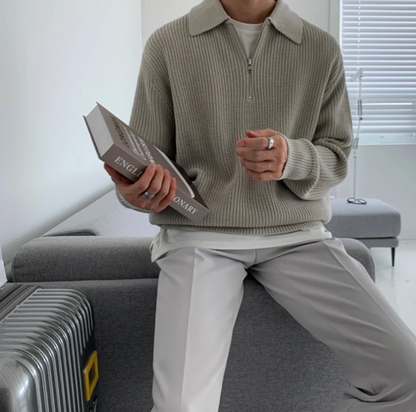 Maglione Uomo con Mezza Zip Design Classico Vestibilità Comoda