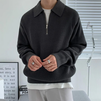Maglione Uomo con Mezza Zip Design Classico Vestibilità Comoda
