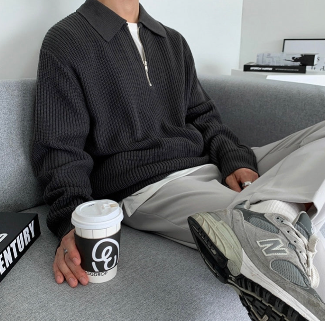 Maglione Uomo con Mezza Zip Design Classico Vestibilità Comoda