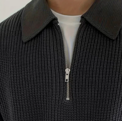 Maglione Uomo con Mezza Zip Design Classico Vestibilità Comoda