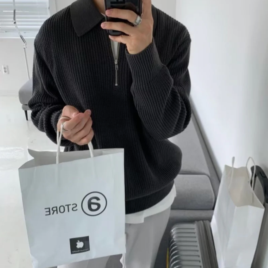 Maglione Uomo con Mezza Zip Design Classico Vestibilità Comoda
