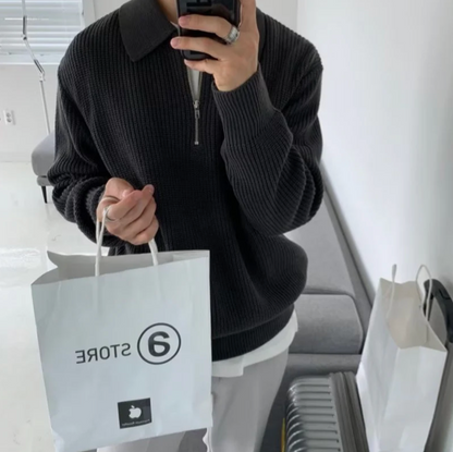 Maglione Uomo con Mezza Zip Design Classico Vestibilità Comoda