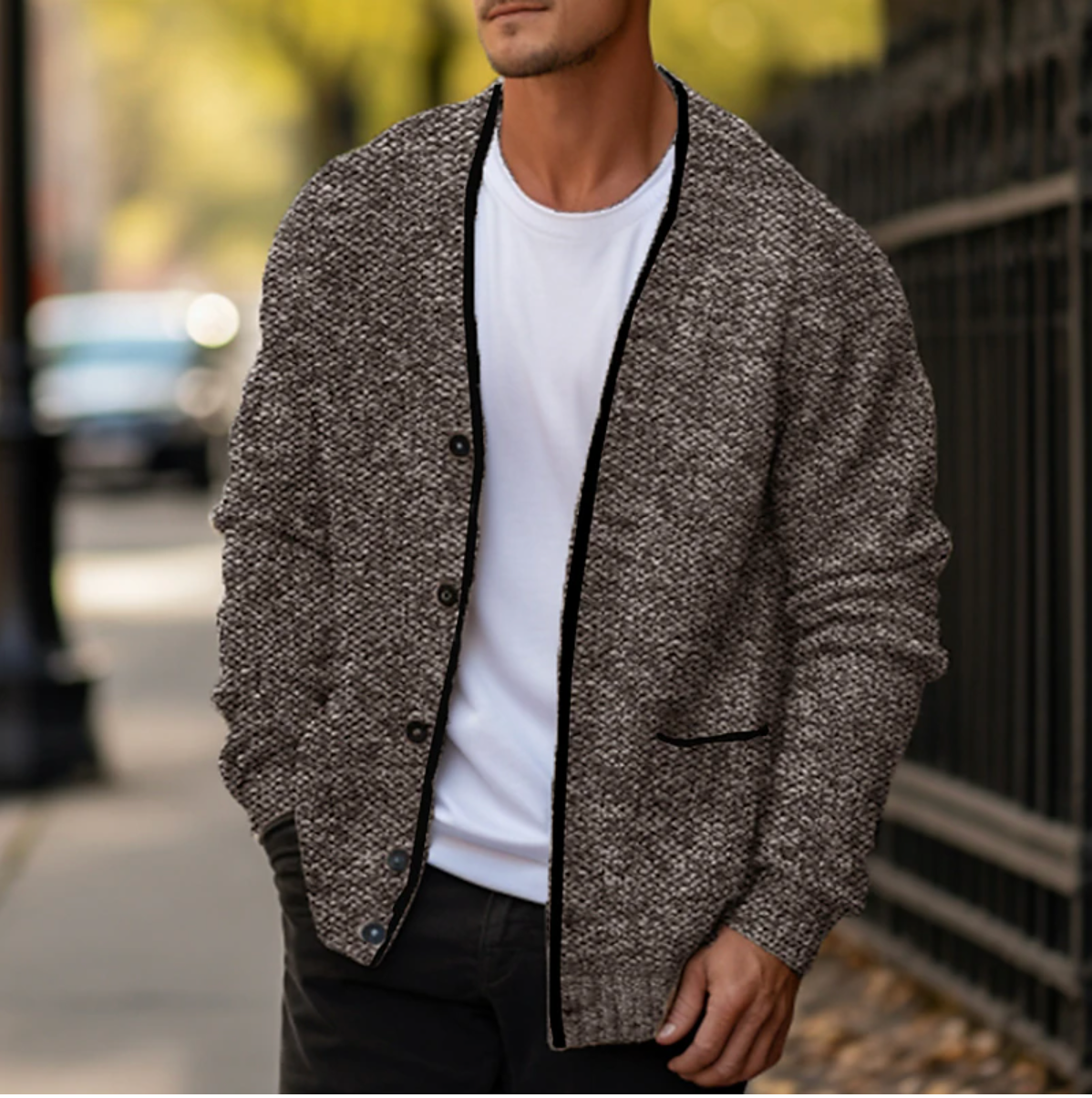 Cardigan Uomo Maglia Calda Manica Lunga Invernale