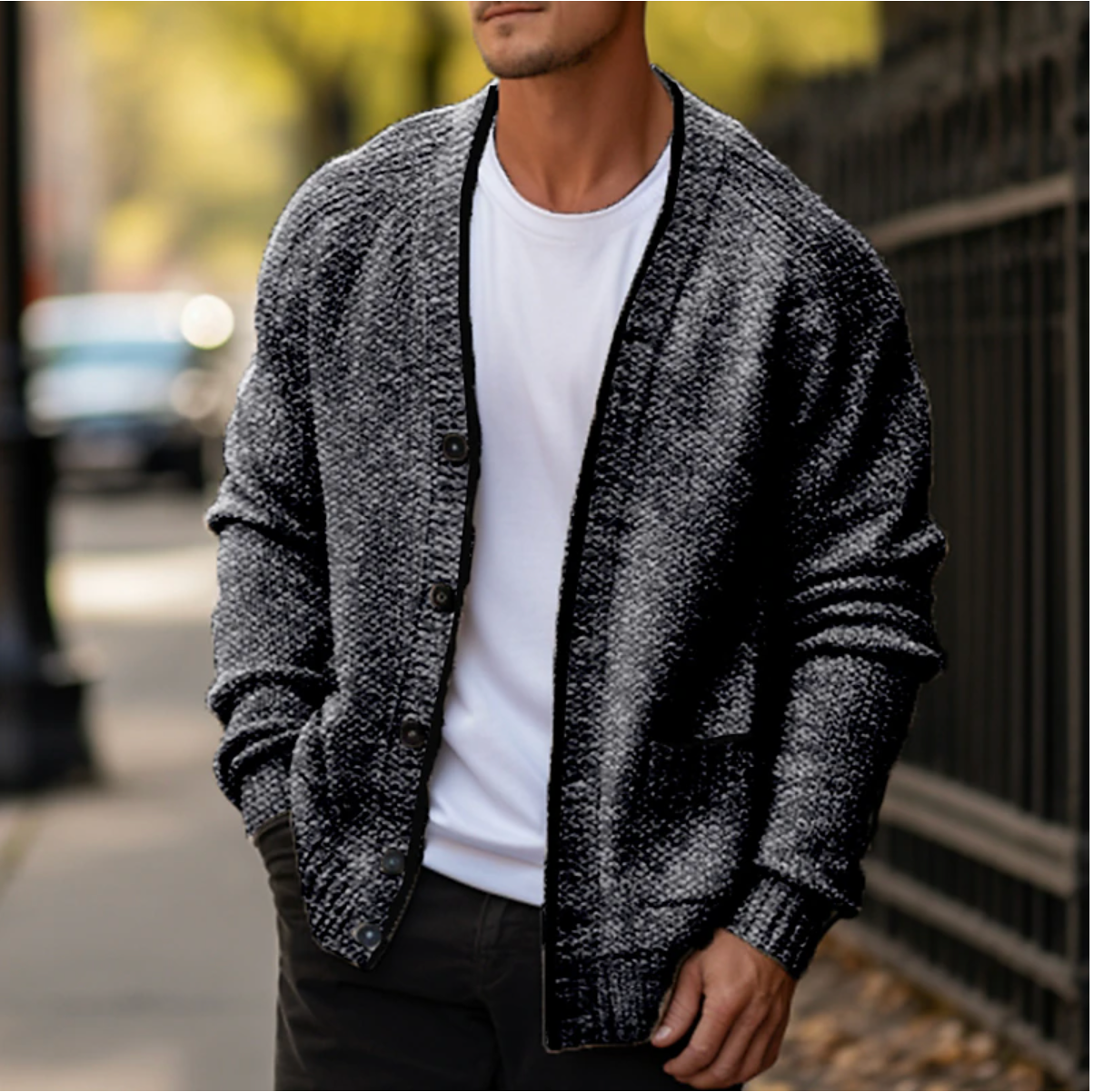 Cardigan Uomo Maglia Calda Manica Lunga Invernale