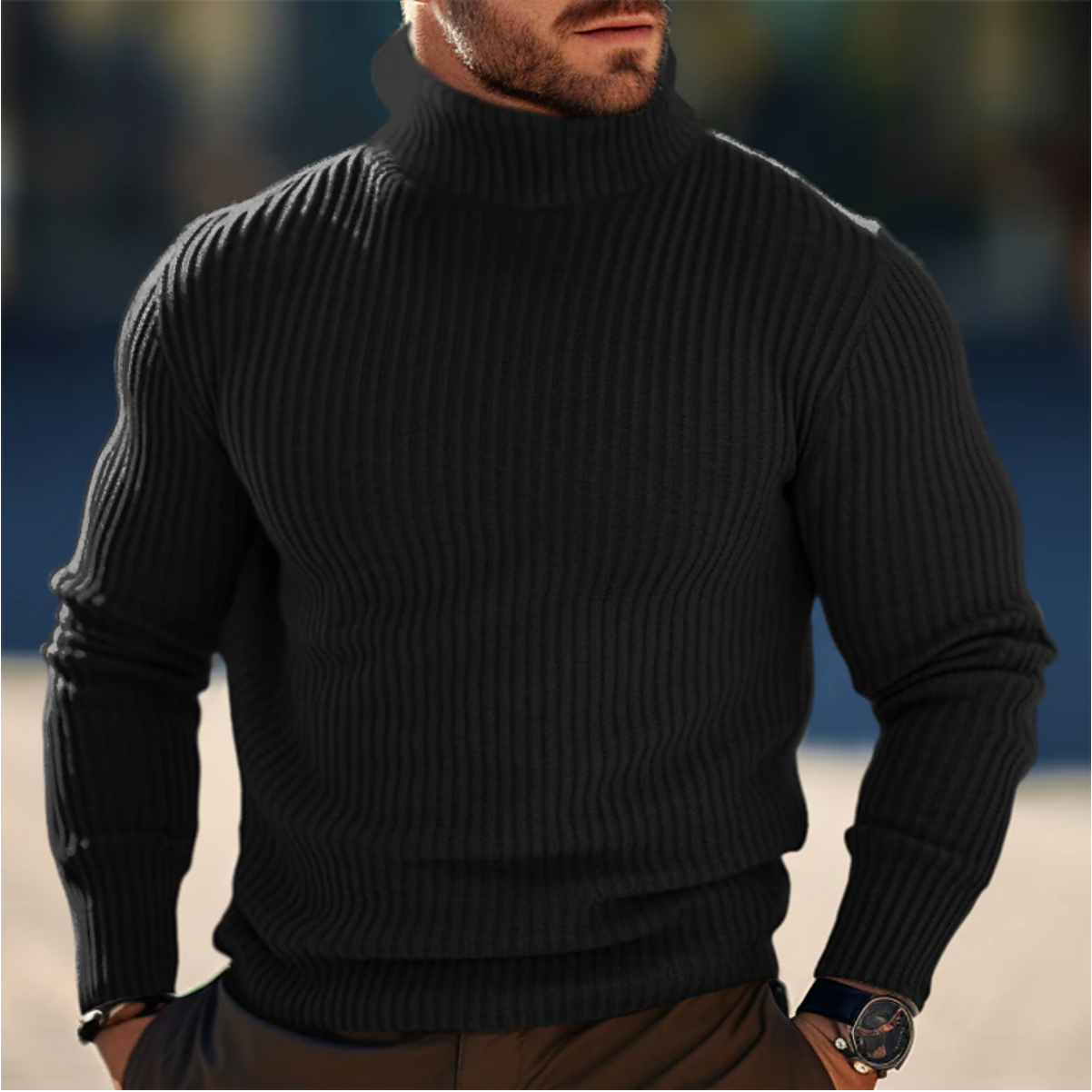 Maglione Uomo Collo Alto Morbido Maglia Lavorata Autunno Inverno
