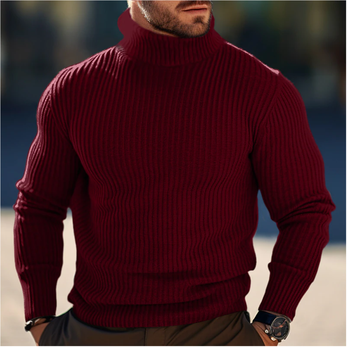 Maglione Uomo Collo Alto Morbido Maglia Lavorata Autunno Inverno