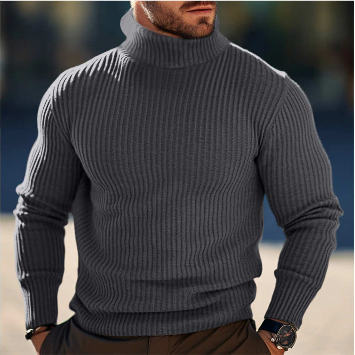 Maglione Uomo Collo Alto Morbido Maglia Lavorata Autunno Inverno