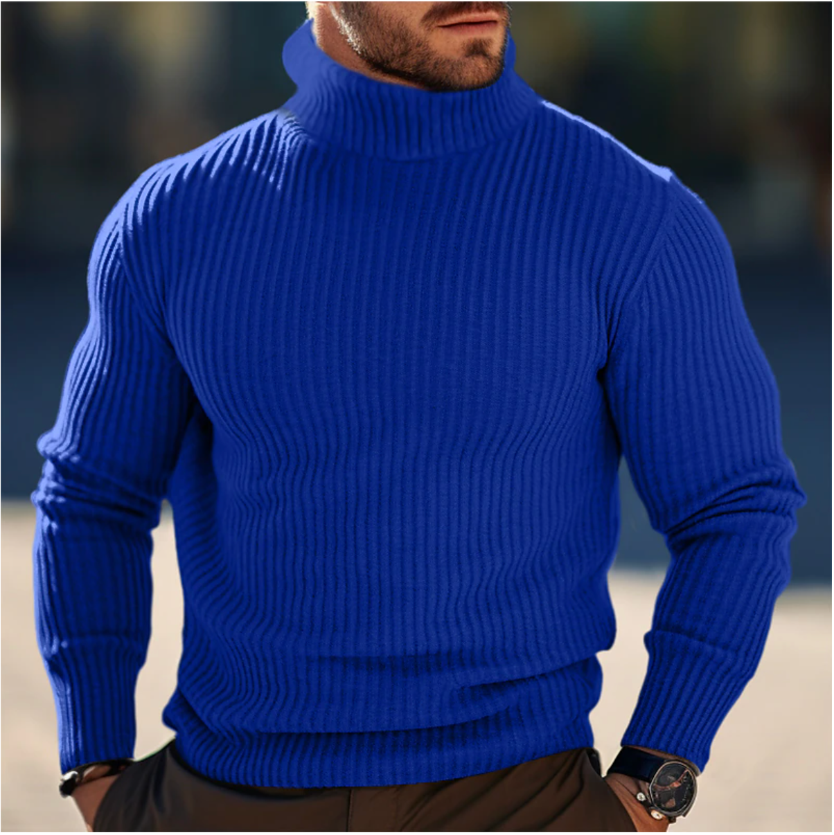 Maglione Uomo Collo Alto Morbido Maglia Lavorata Autunno Inverno - Brentozzi