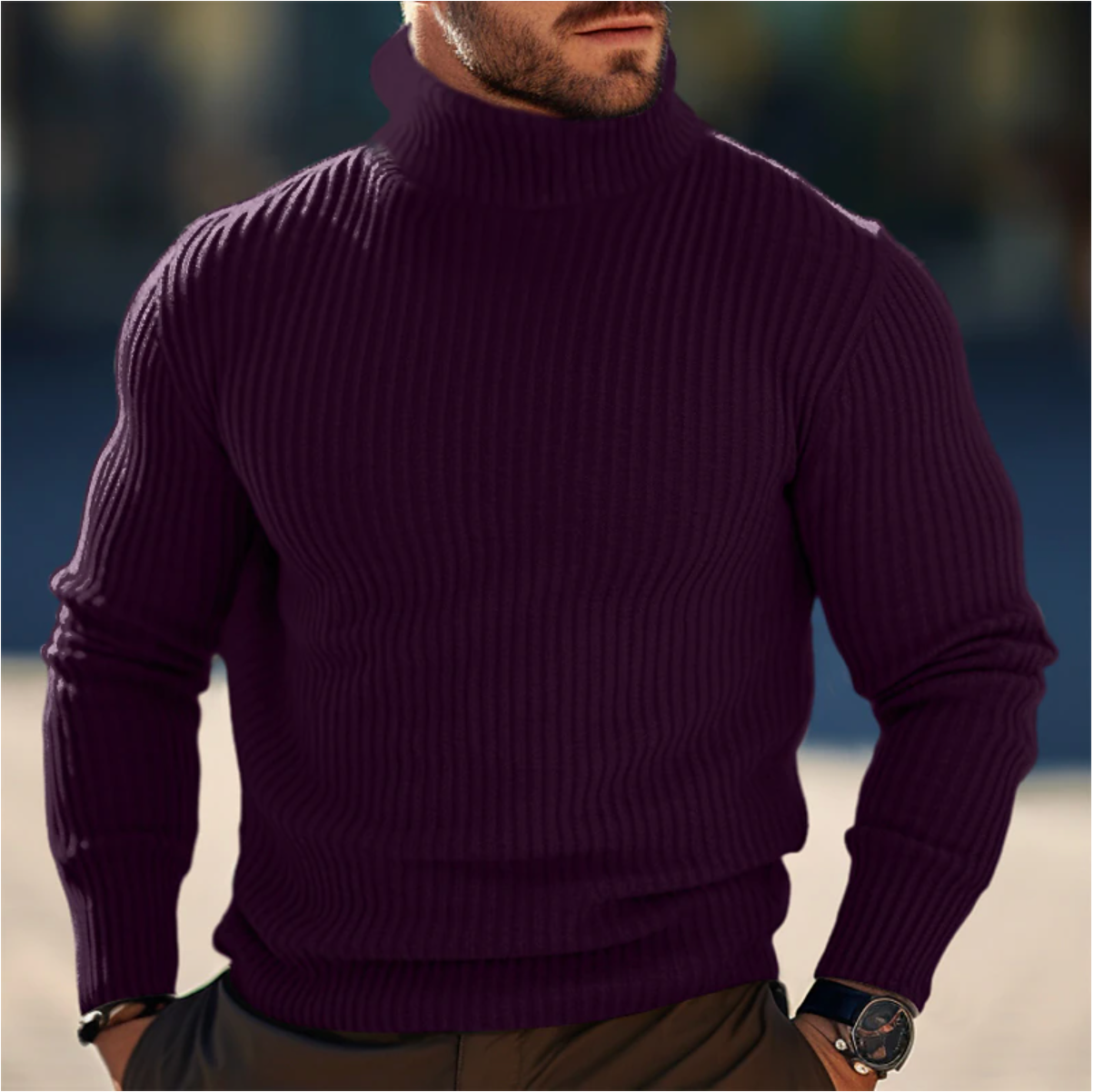Maglione Uomo Collo Alto Morbido Maglia Lavorata Autunno Inverno