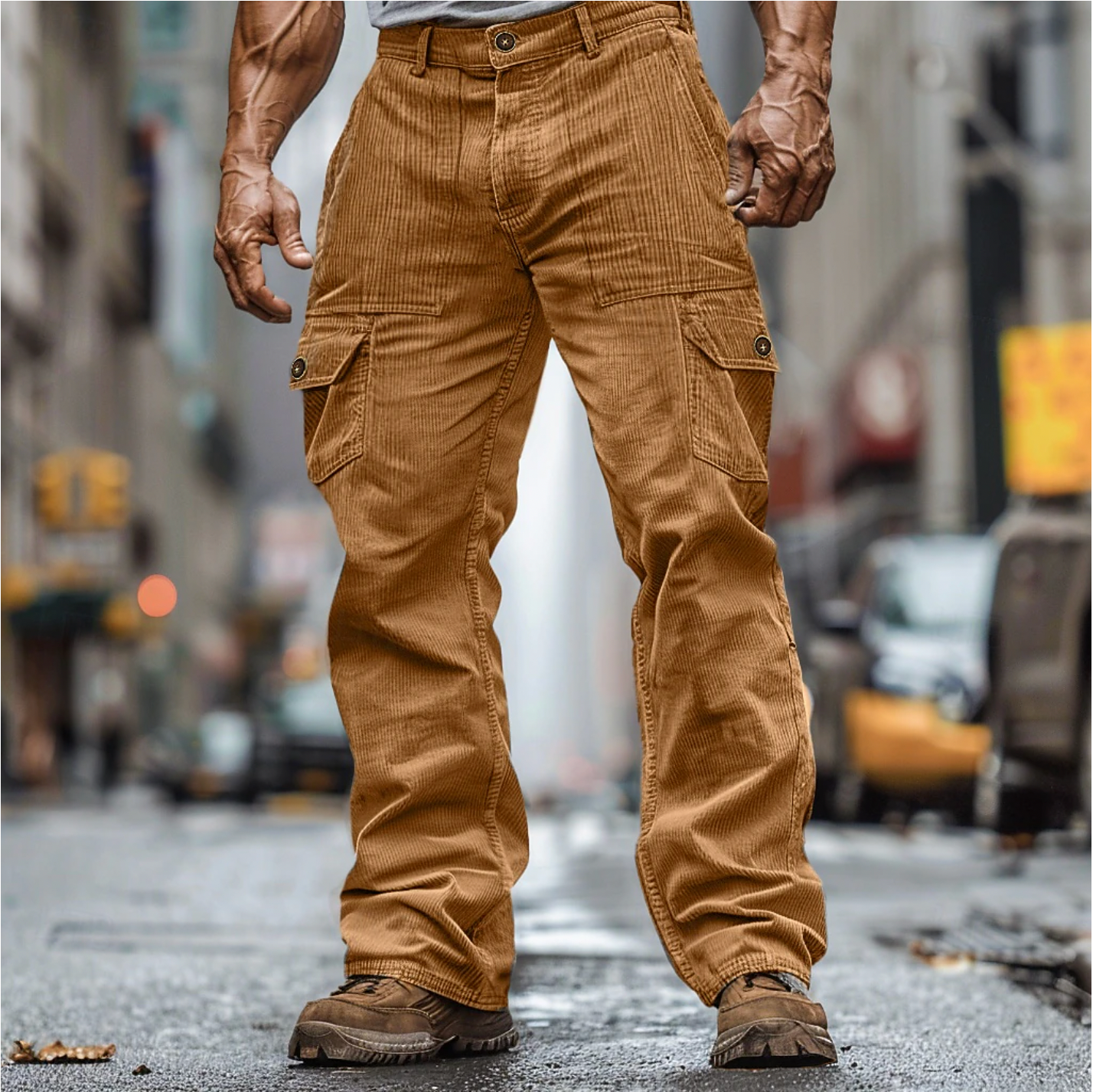 Pantaloni Cargo Uomo in Velluto Costine Comodi Regular - Brentozzi
