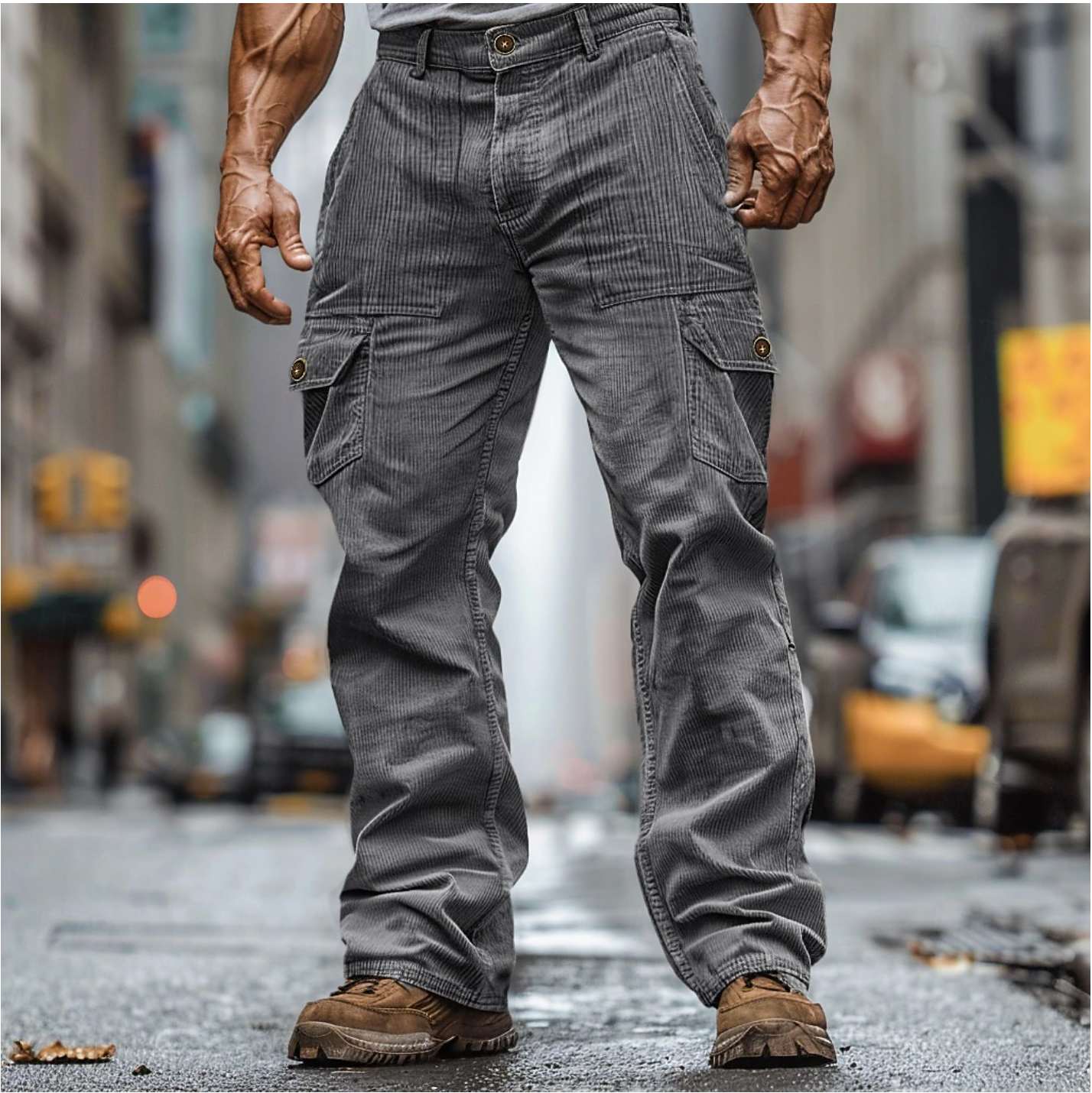 Pantaloni Cargo Uomo in Velluto Costine Comodi Regular