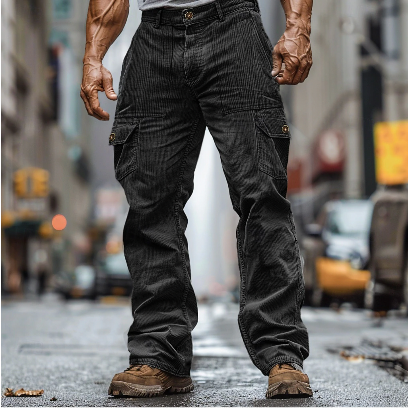 Pantaloni Cargo Uomo in Velluto Costine Comodi Regular