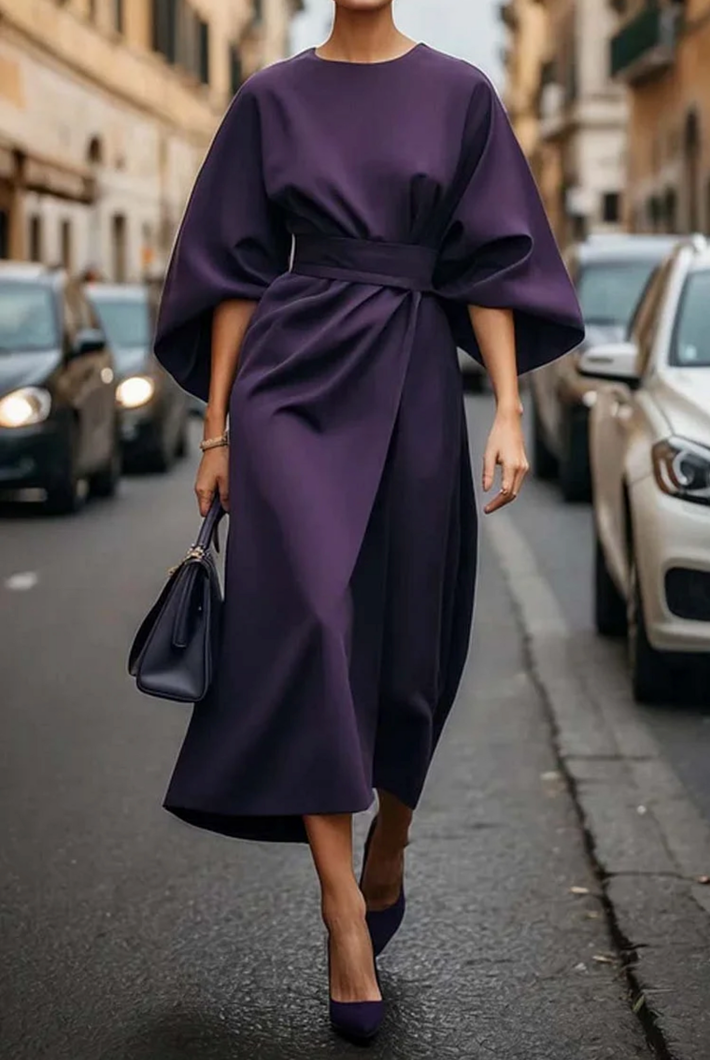 Abito Midi Donna con Cintura in Vita