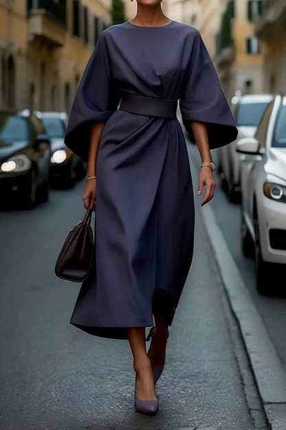 Abito Midi Donna con Cintura in Vita