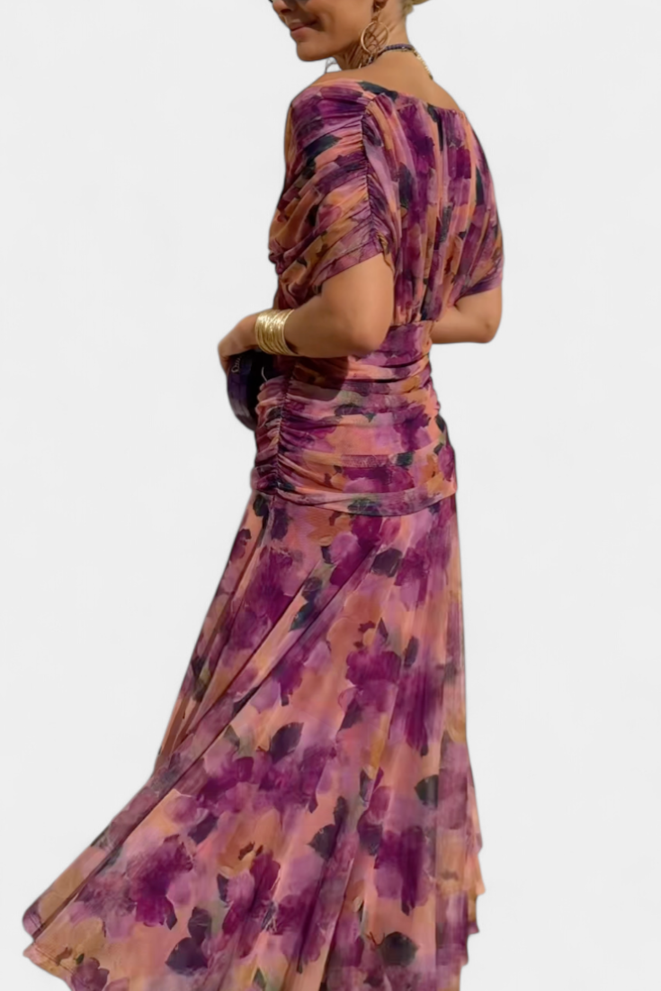 Abito Maxi Donna Spalle Scoperte Tessuto Arricciato