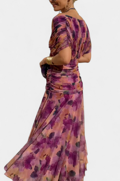 Abito Maxi Donna Spalle Scoperte Tessuto Arricciato