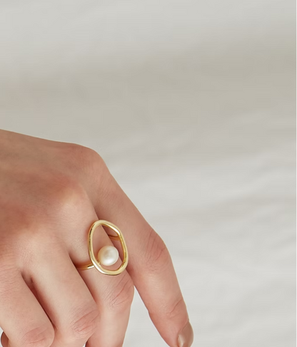 Anello Uomo Minimalista Forma Ovale con Perla