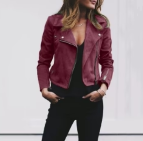 Giacca Biker Donna Casual con Zip e Maniche Lunghe
