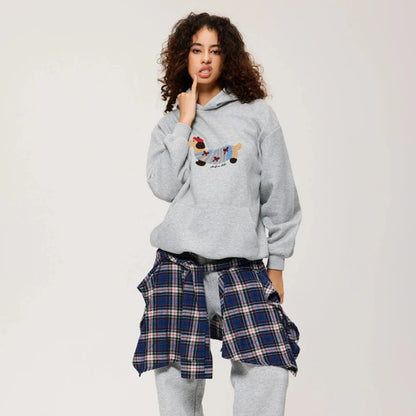Felpa Donna con Cappuccio Stampa Cane Oversize