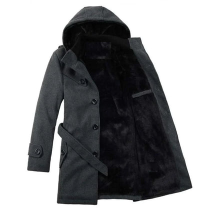 Trenchcoat Uomo in Misto Lana Fodera Ecopelliccia Cappuccio