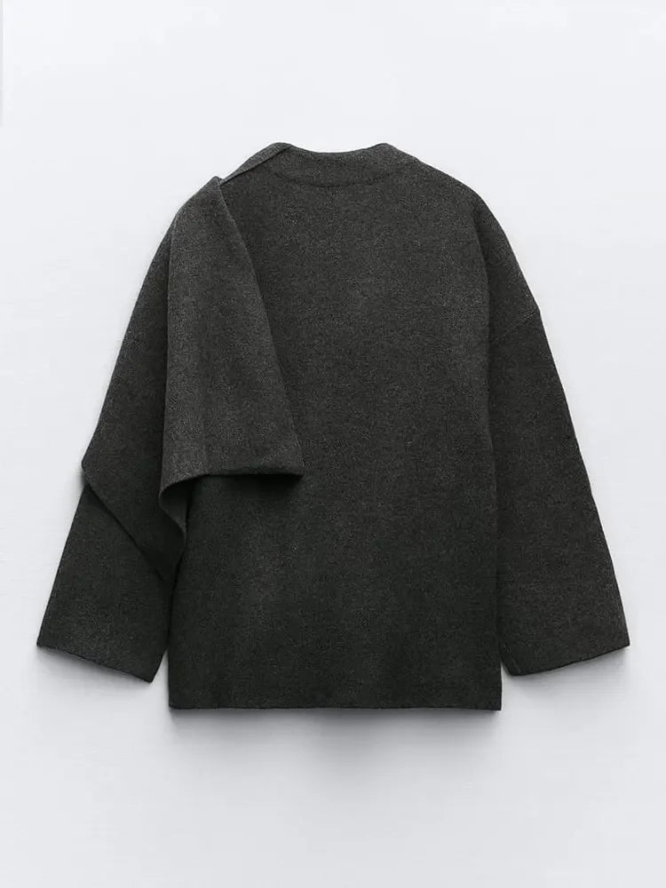 Cappotto Donna in Maglia con Sciarpa Stile Autunnale Elegante