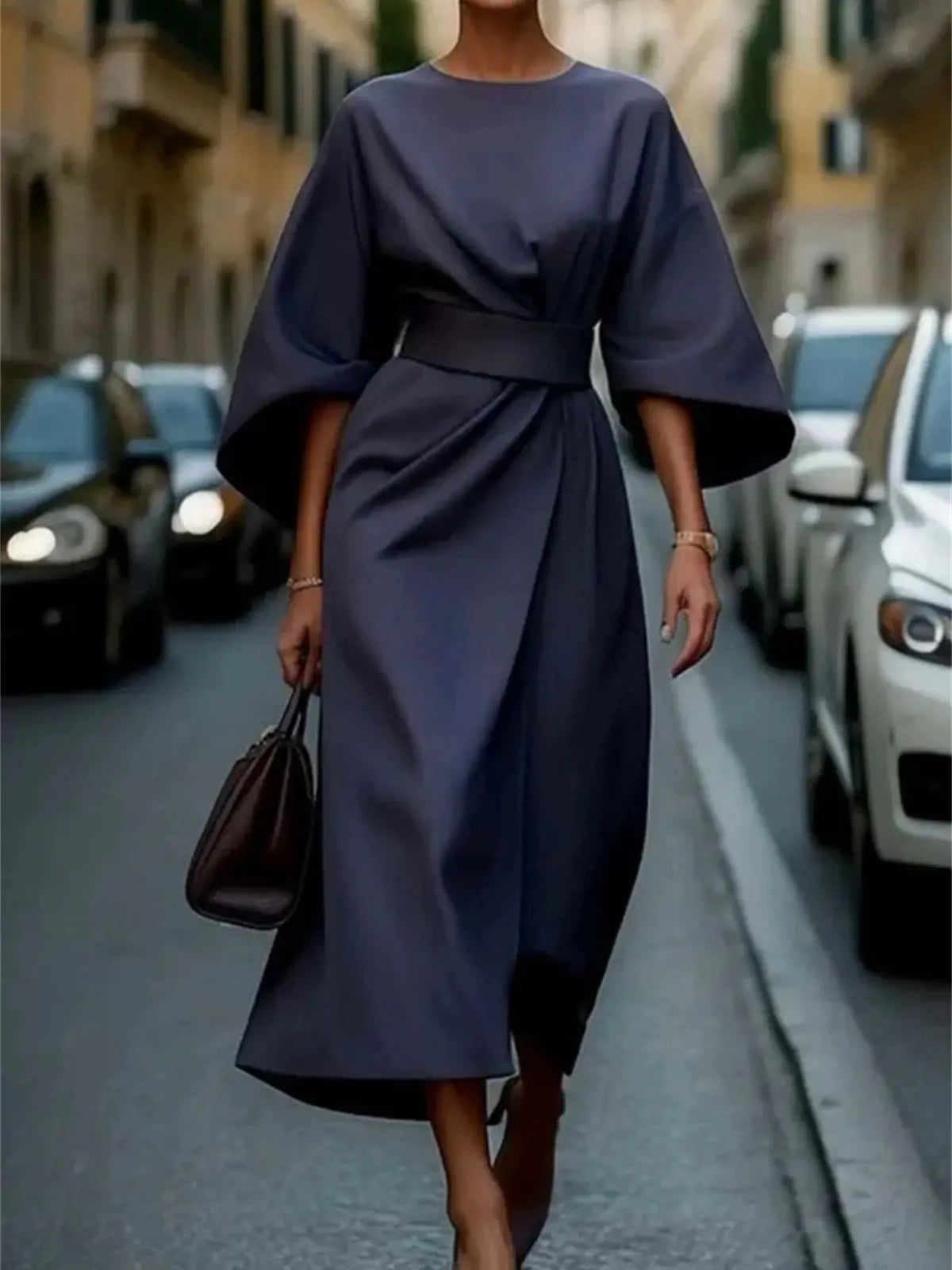 Abito Midi Donna Formale con Manica a Palloncino