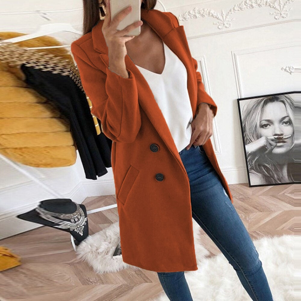 Cappotto Donna Elegante con Bottoni e Tasche