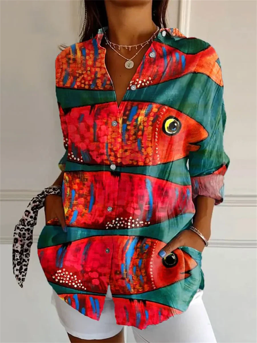 Camicia Donna Manica Lunga Stampata