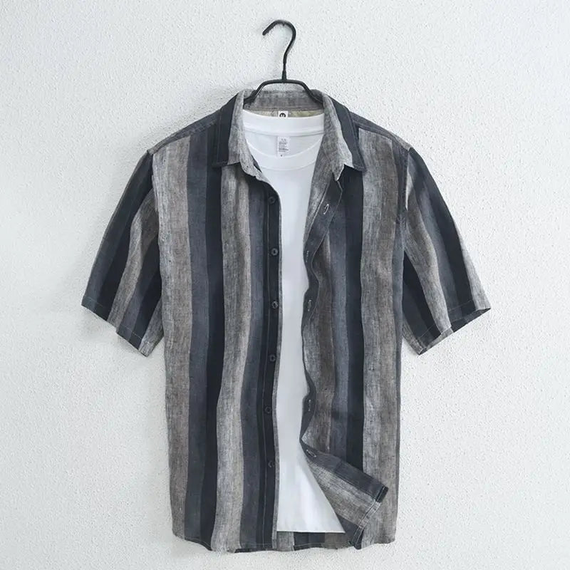 Camicia Uomo Manica Corta Tessuto a Righe Slim Fit - Brentozzi