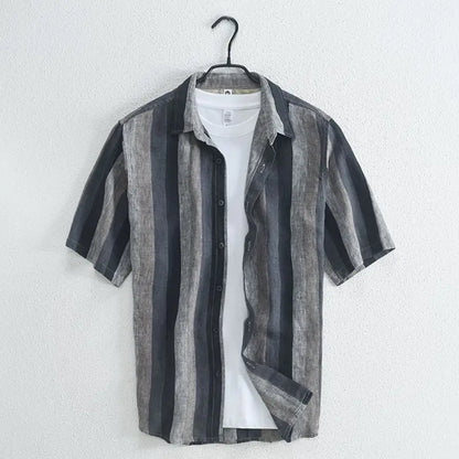 Camicia Uomo Manica Corta Tessuto a Righe Slim Fit - Brentozzi