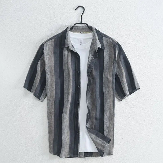 Camicia Uomo Manica Corta Tessuto a Righe Slim Fit - Brentozzi
