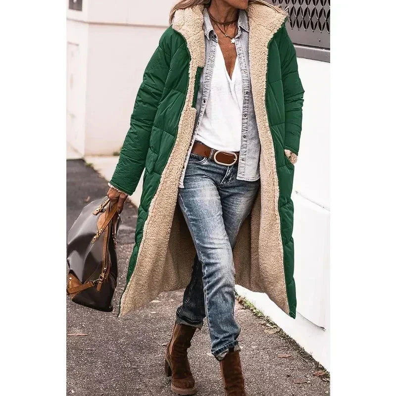 Cappotto Lungo Donna Invernale con Cappuccio Imbottito Maxipetto