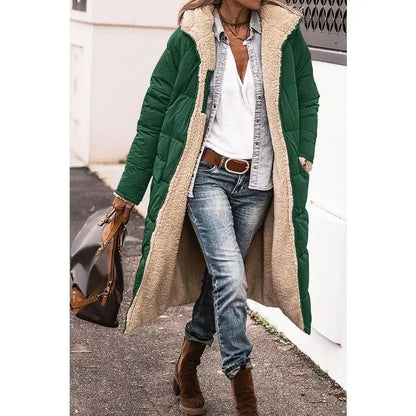 Cappotto Lungo Donna Invernale con Cappuccio Imbottito Maxipetto