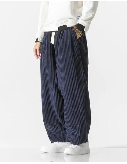 Pantaloni Jogging Uomo Maglia a Costine Vita Elastica Relaxed Fit