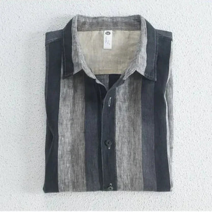 Camicia Uomo Manica Corta Tessuto a Righe Slim Fit