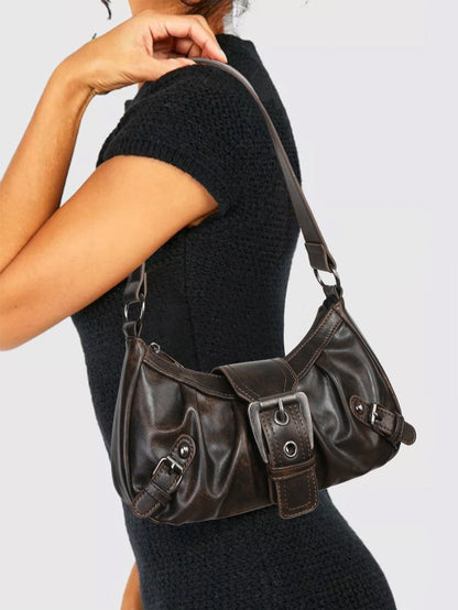 Borsa Hobo Donna in Ecopelle Vintage con Fibbia e Tracolla Regolabile