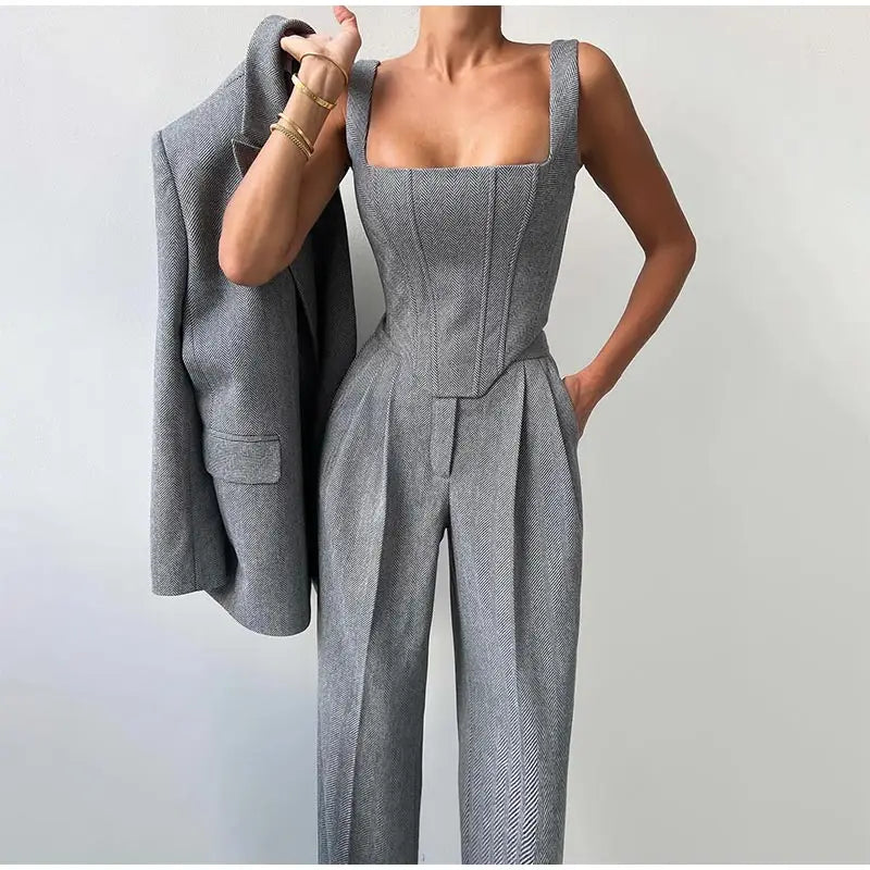 Completo Donna Blazer Pantaloni e Corsetto Coordinato