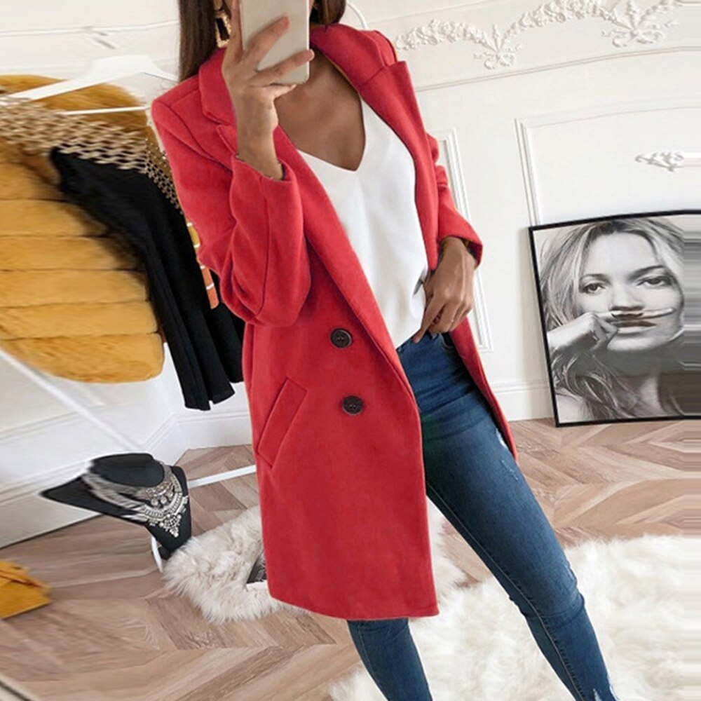 Cappotto Donna Elegante con Bottoni e Tasche