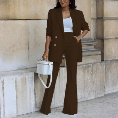Completo Donna Blazer e Pantaloni Flared Tessuto Tweed