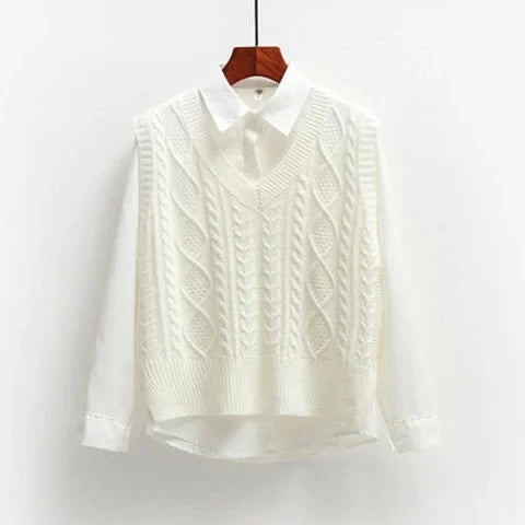 Maglione Donna Scollo a V Tessuto Strutturato