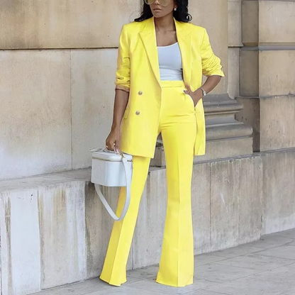 Completo Donna Blazer e Pantaloni Flared Tessuto Tweed
