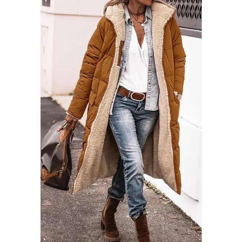 Cappotto Lungo Donna Invernale con Cappuccio Imbottito Maxipetto
