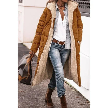 Cappotto Lungo Donna Invernale con Cappuccio Imbottito Maxipetto