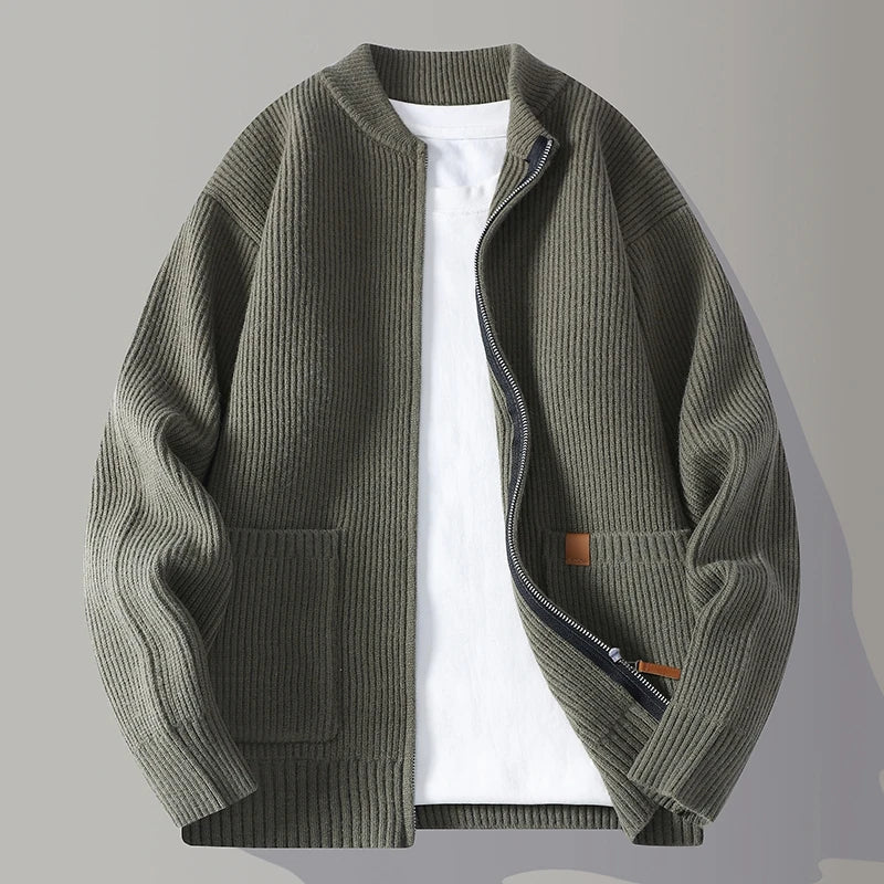Cardigan Uomo Maglia Coste con Chiusura a Zip