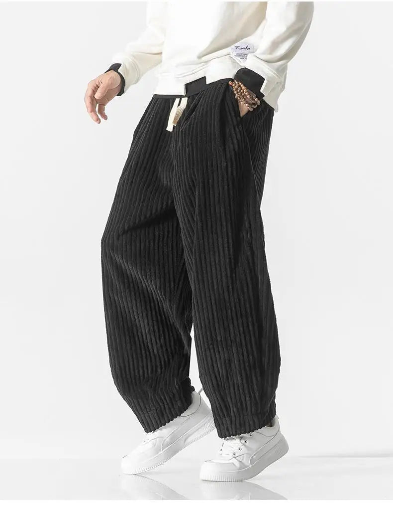 Pantaloni Jogging Uomo Maglia a Costine Vita Elastica Relaxed Fit