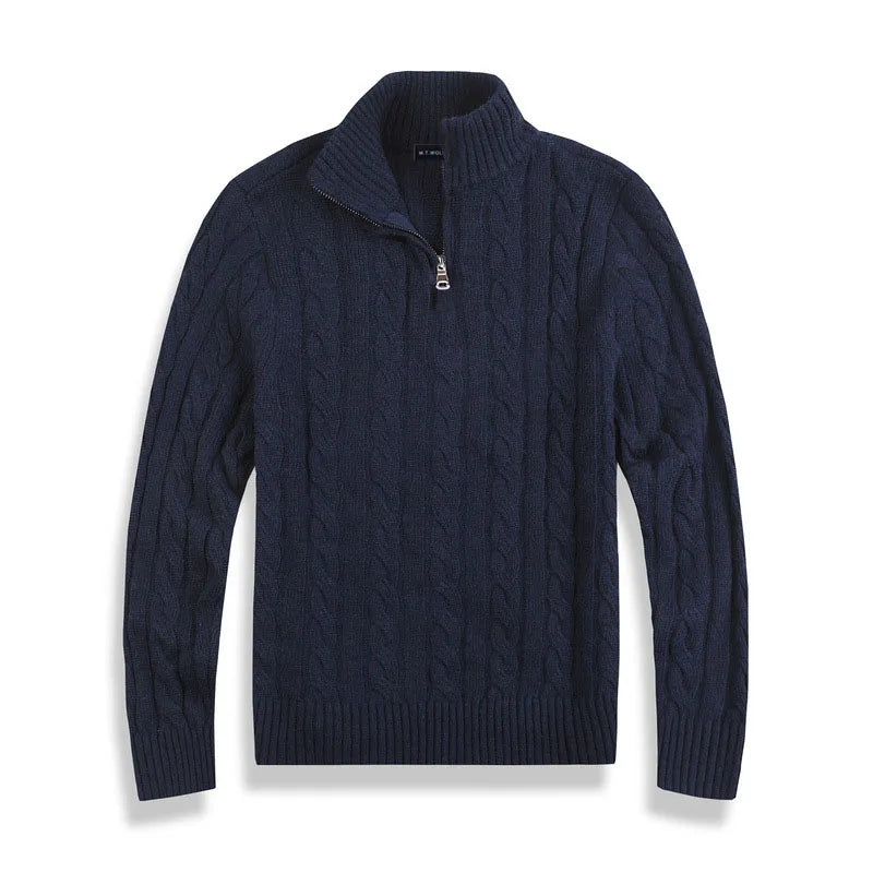 Maglione Uomo Mezza Zip Treccia Collo Alto