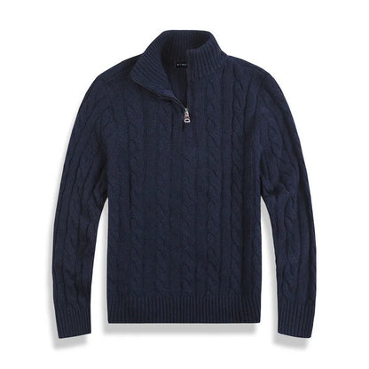 Maglione Uomo Mezza Zip Treccia Collo Alto