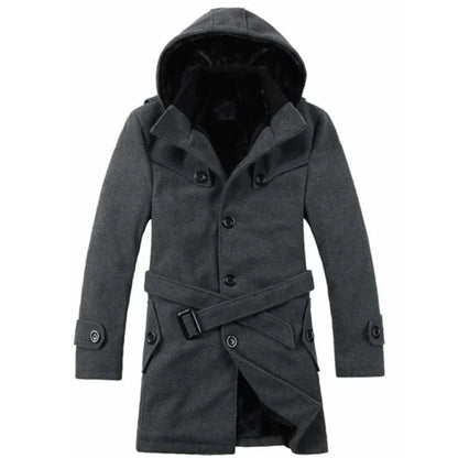 Trenchcoat Uomo in Misto Lana Fodera Ecopelliccia Cappuccio