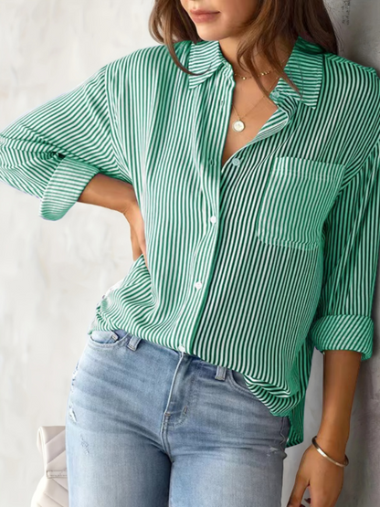 Maglia Donna Manica Lunga in Cotone a Righe Slim Fit