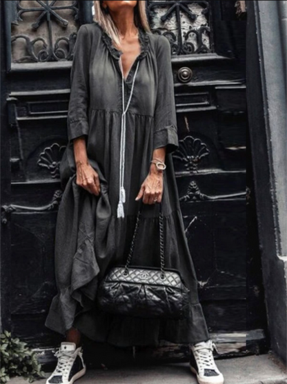 Abito Lungo Donna in Cotone Lavato Stile Casual